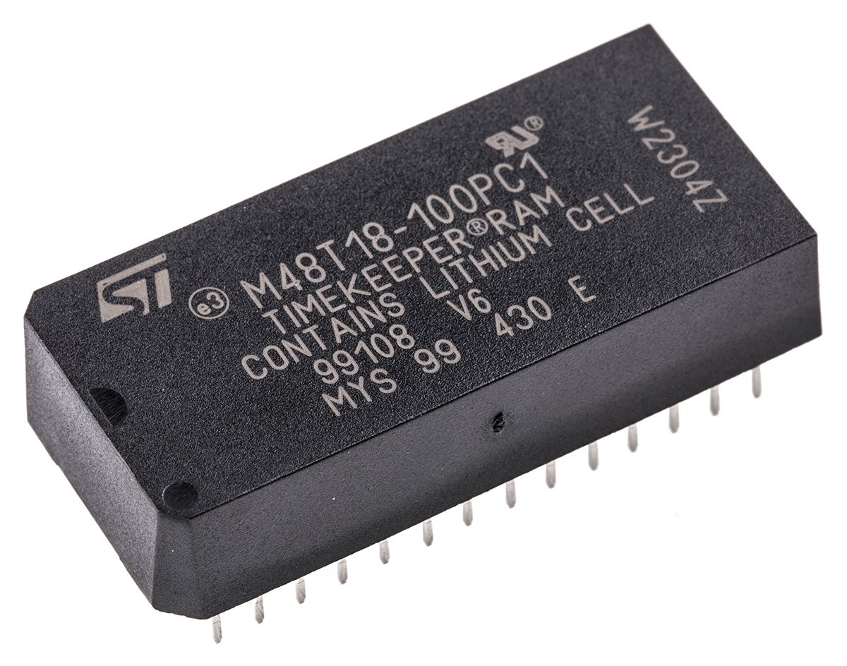 STMicroelectronics M48T18-100PC1, Real Time Clock (RTC), 8192B RAM Parallel, 28-Pin PCDIP
