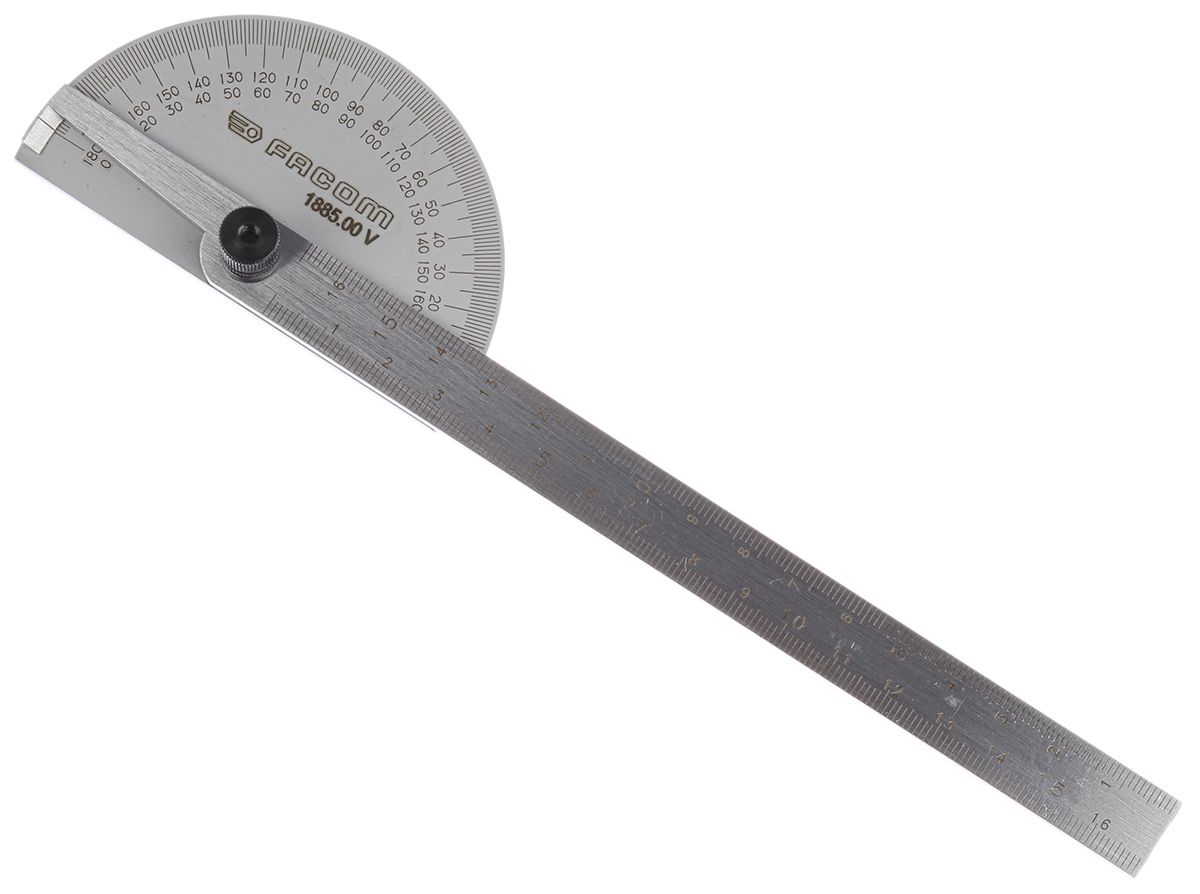 Facom 180° Metric  Bevel Depth Gauge Protractor, 170 mm Stainless Steel Blade