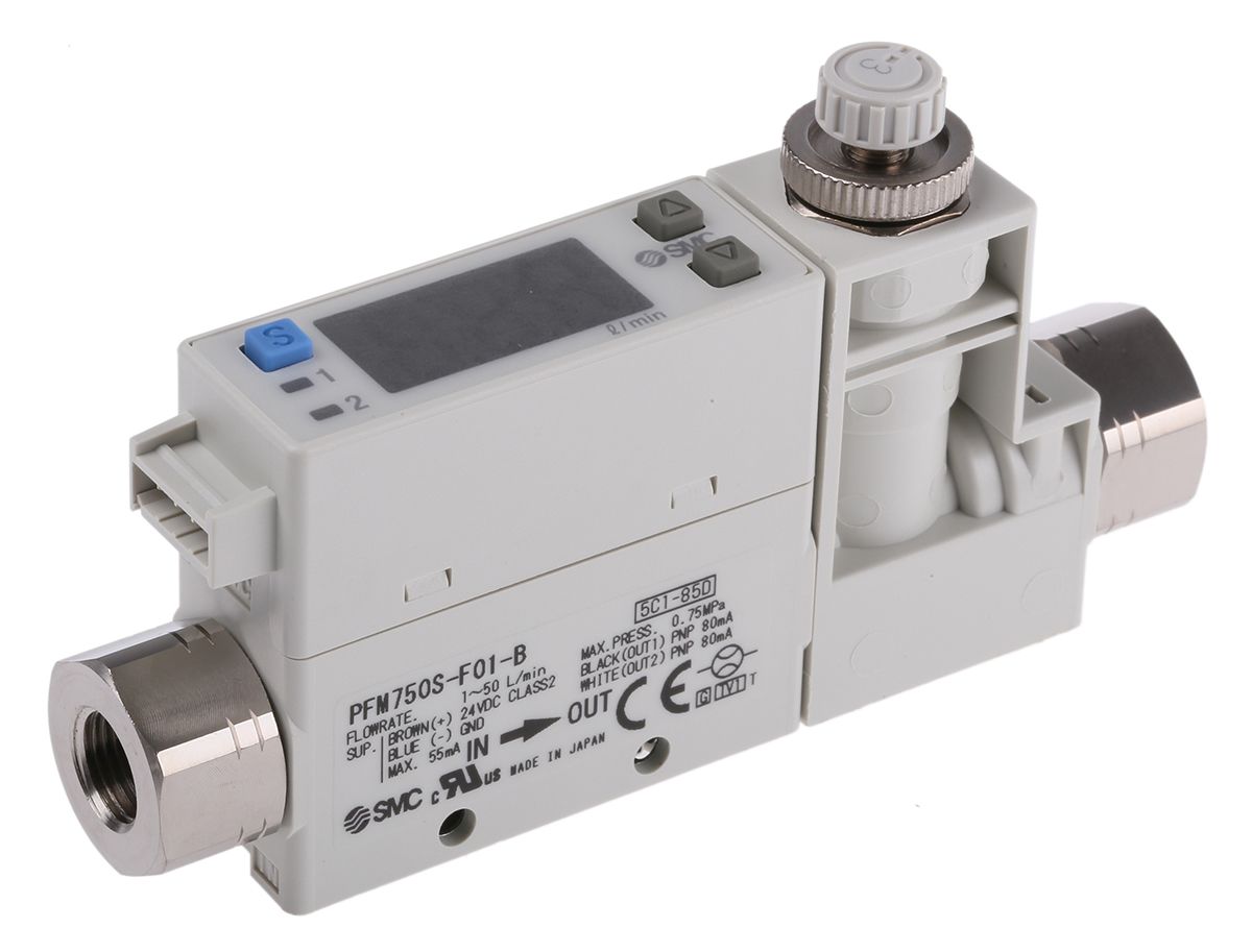 SMC, 1 → 50 L/min Flow Controller, PNP Output, 24 V dc, LED, 1/8 in Pipe Diameter