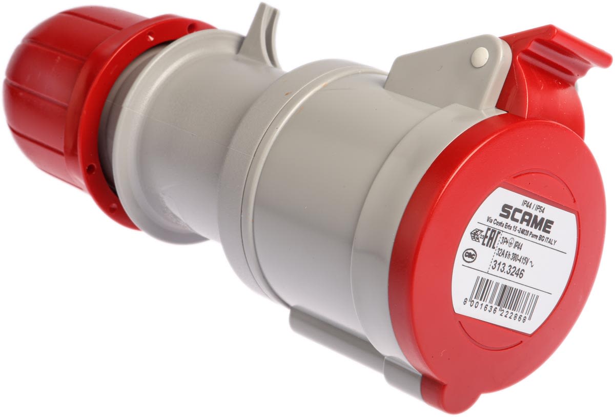 Conector de potencia industrial Hembra, Formato 3P+E, Orientación Recta, Rojo, 415 V, 32A, IP44