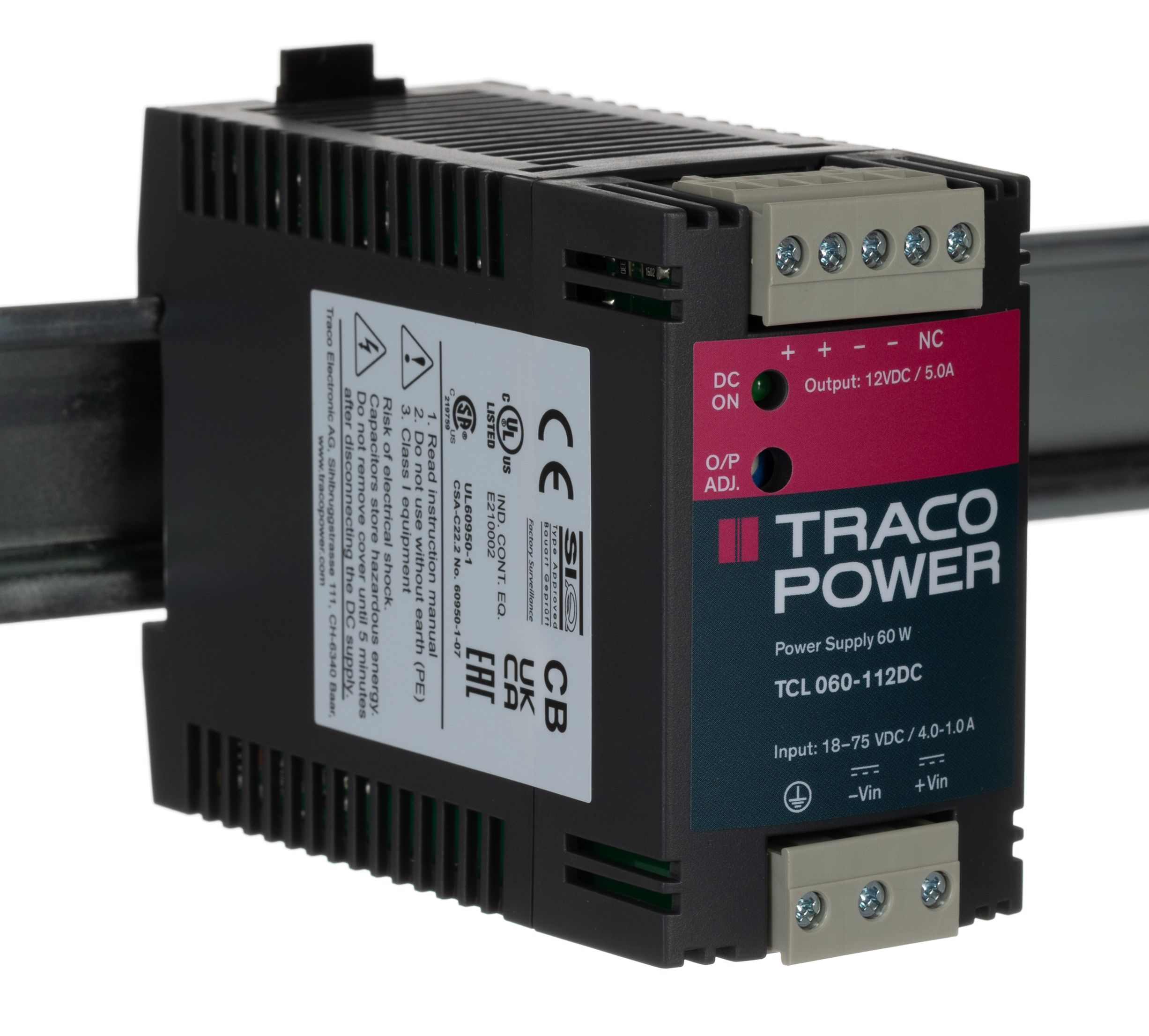 TCL 060-112 DC | TRACOPOWER TCL Switch Mode DIN Rail Power Supply, 18 → ...