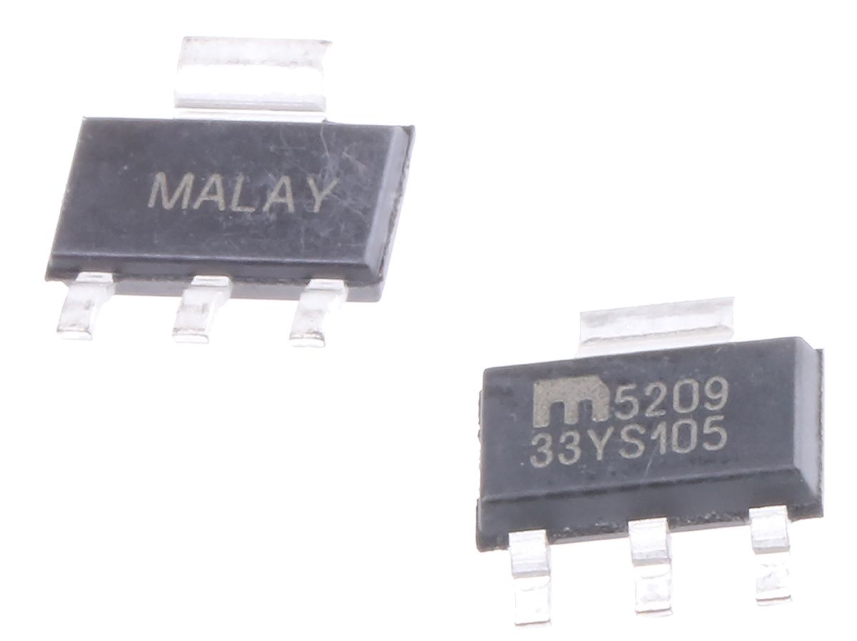 Microchip MIC5209-3.3YS, 1 Low Dropout Voltage, Voltage Regulator 500mA, 3.3 V 3+Tab-Pin, SOT-223
