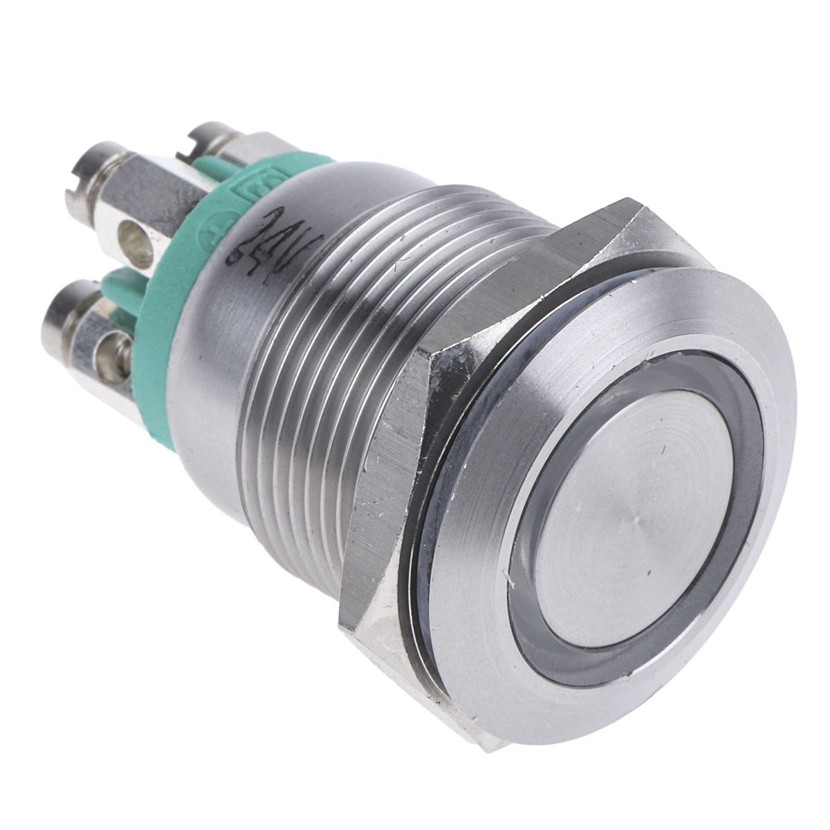 Bulgin Illuminated Momentary Push Button Switch, Panel Mount, SPST, 19.2mm Cutout, Green LED, 24V dc, IP66