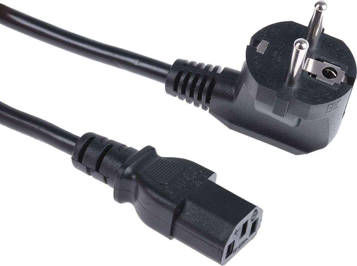 RS PRO IEC C13 Socket to CEE 7/4 Schuko Plug Power Cord, 2.5m