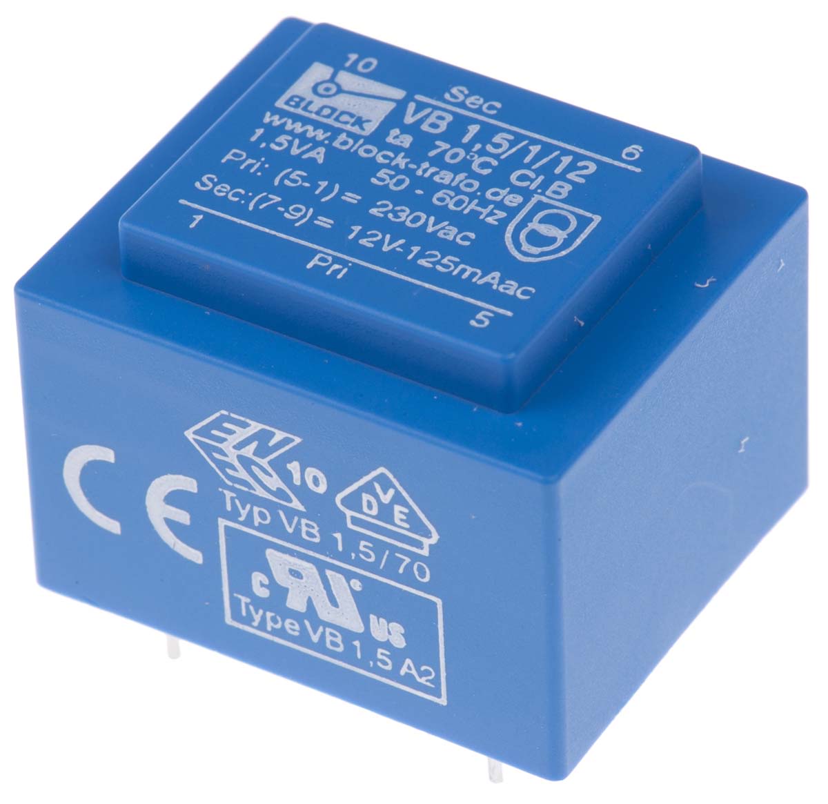 Transformateur pour circuit imprimé Block, 12V c.a., 230V c.a., 1.5VA, 1 sortie