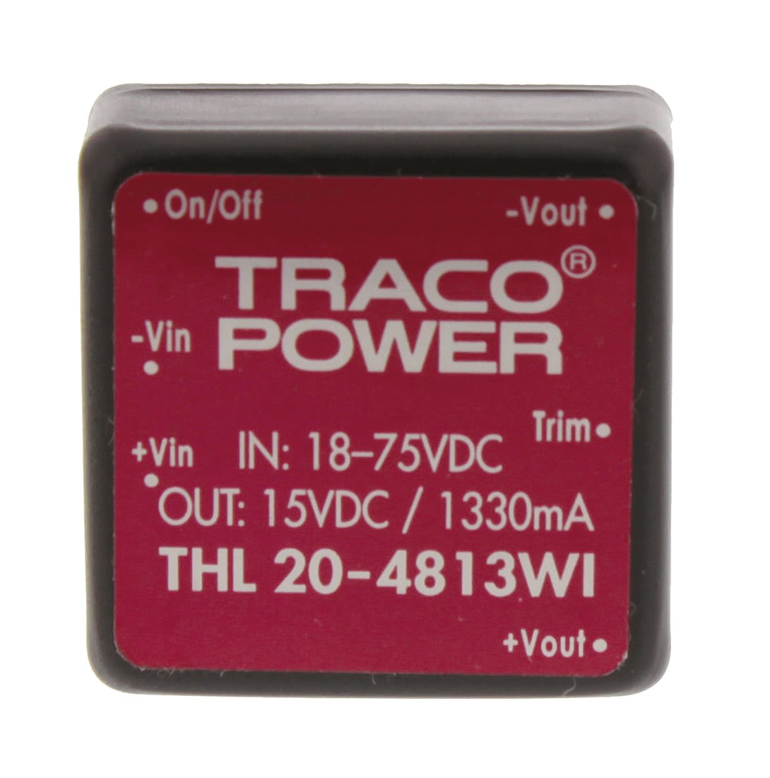Thl 20 4813wi tracopower thl 20wi dc dc converter 15v dc 1 34a 