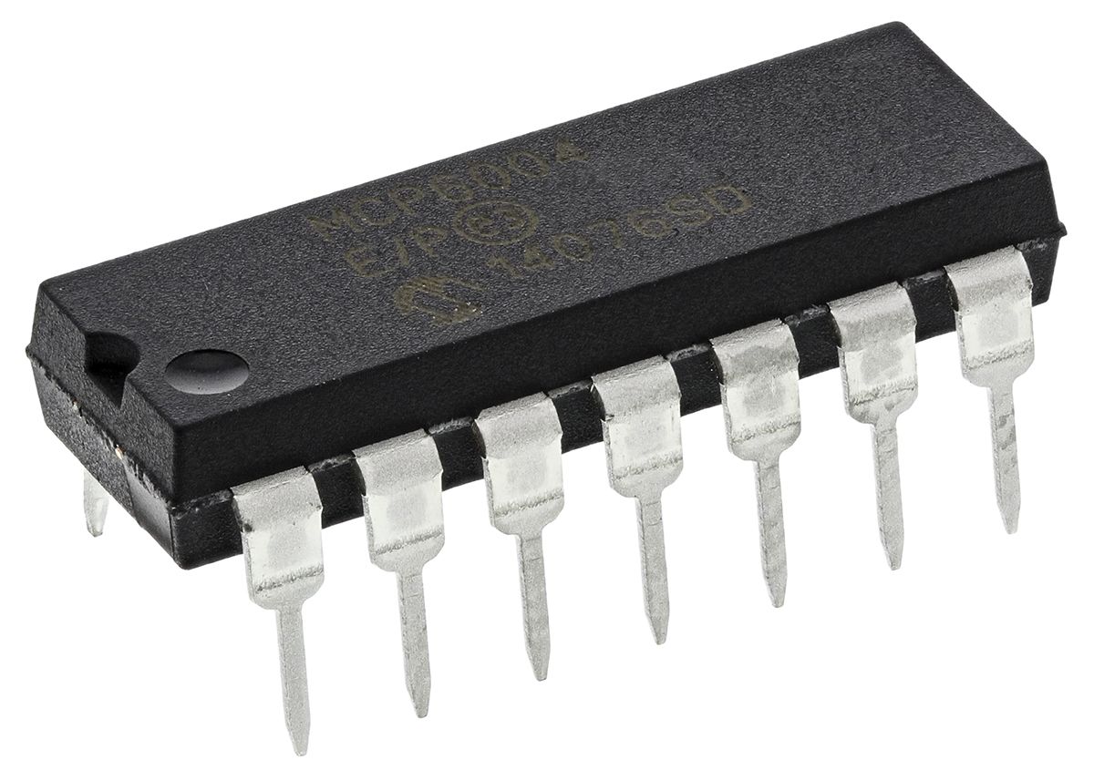 MCP6004-E/P Microchip, Op Amp, RRIO, 1MHz, 1.8 → 6 V, 14-Pin PDIP