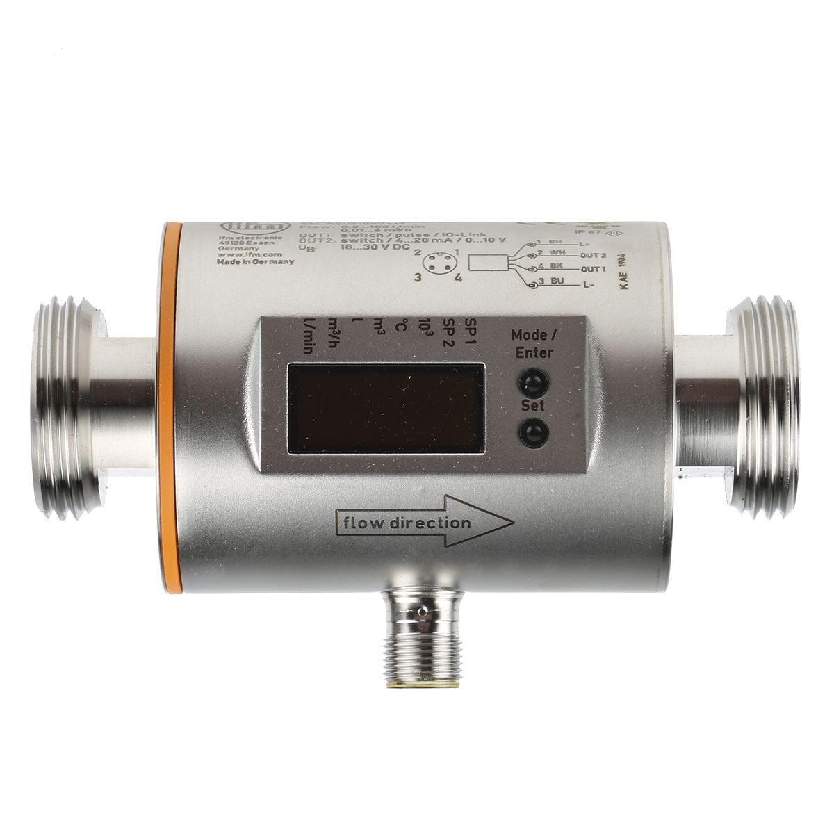 ifm electronic SM Series Magnetic-Inductive Flow Meter for Liquid, 0.2 L/min Min, 100 L/min Max