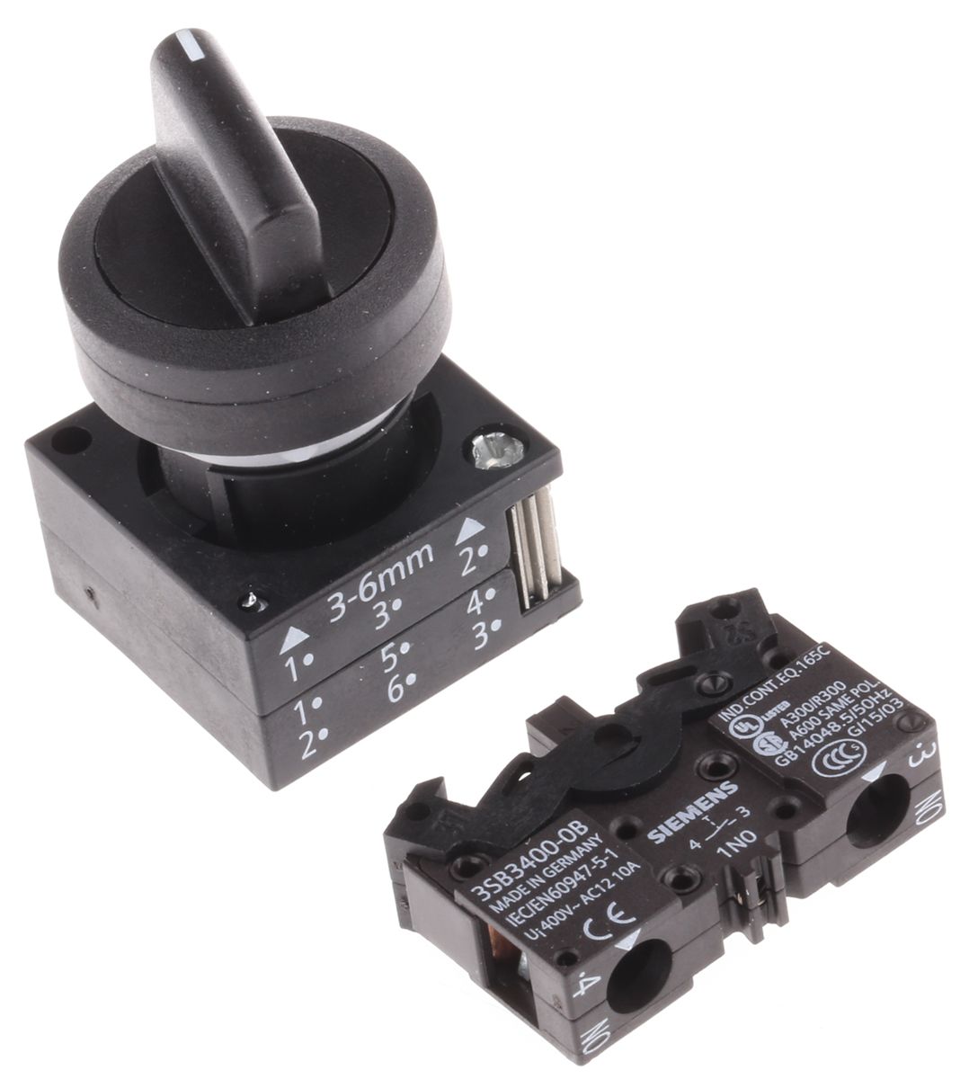 3SB32022KA11 Siemens 2 Position 50° Rotary Switch, 400 V ac/dc