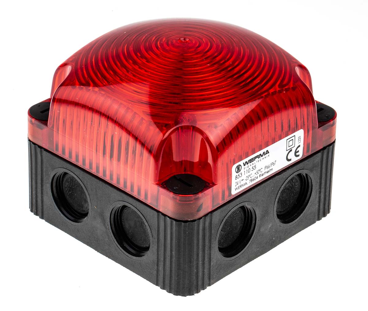 Werma BMW 853 Series Red Flashing Beacon, 24 V dc, Surface Mount, Wall Mount, LED Bulb, IP66, IP67