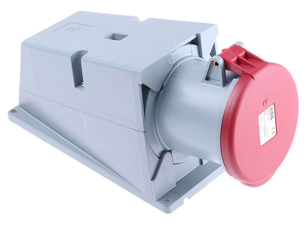 ABB, Tough & Safe IP44 Red Wall Mount 3P+N+E Right Angle Industrial Power Socket, Rated At 64A, 415 V