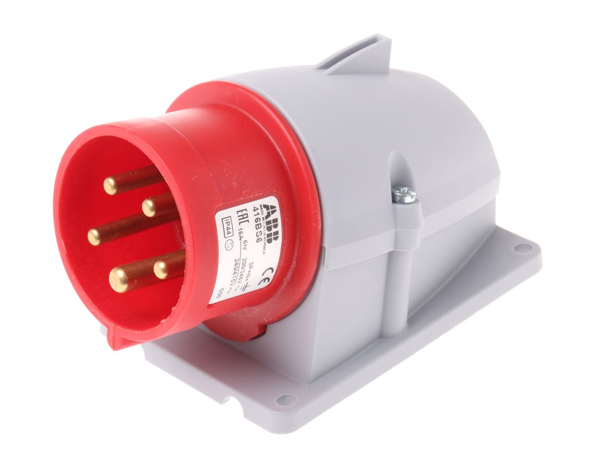 ABB, Easy & Safe IP44 Red Wall Mount 3P+N+E Right Angle Industrial Power Plug, Rated At 16A, 415 V