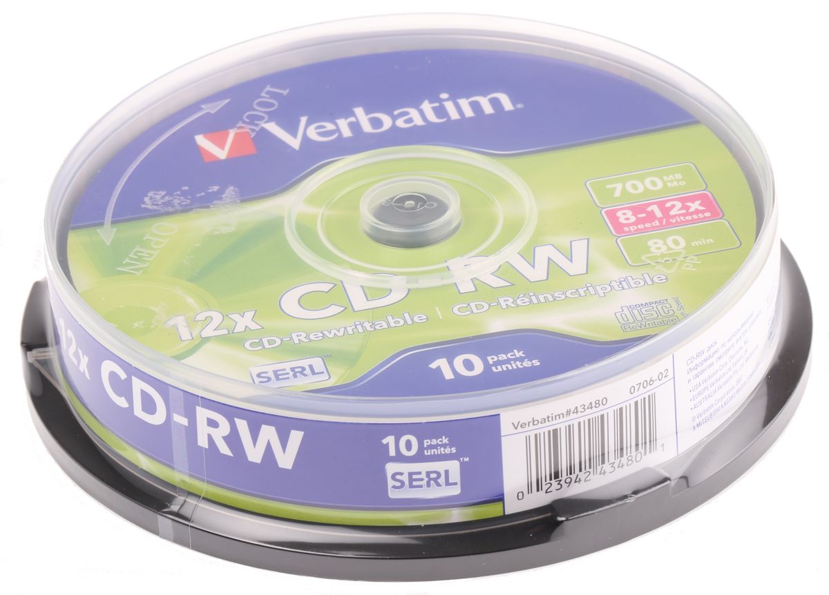 Verbatim CD-RW Rohlinge, 700 MB, 10 Stk. Spindel 12X