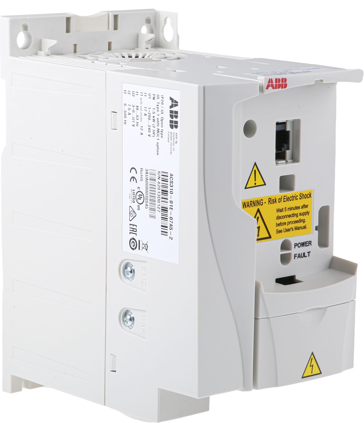 ABB ACS310 Inverter Drive, 1-Phase In, 0 → 500Hz Out, 1.5 kW, 230 V ac, 7.5 A