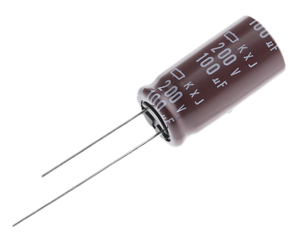 Nippon Chemi-Con 100μF Electrolytic Capacitor 200V dc, Through Hole ...