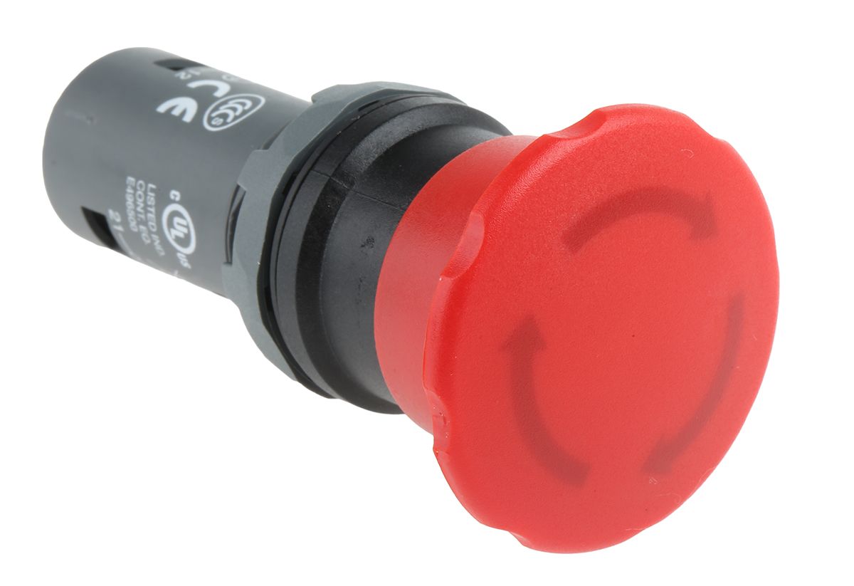 ABB 1SFA Series Emergency Stop Push Button, Panel Mount, 22.5mm Cutout, 1NC