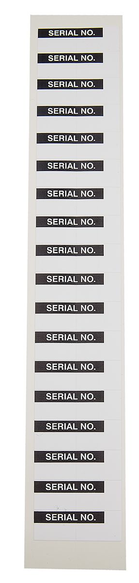 RS PRO Schwarz Vorbedrucktes, selbstklebendes Etikett: Serial No., 15mm x 38mm, 180 Stück