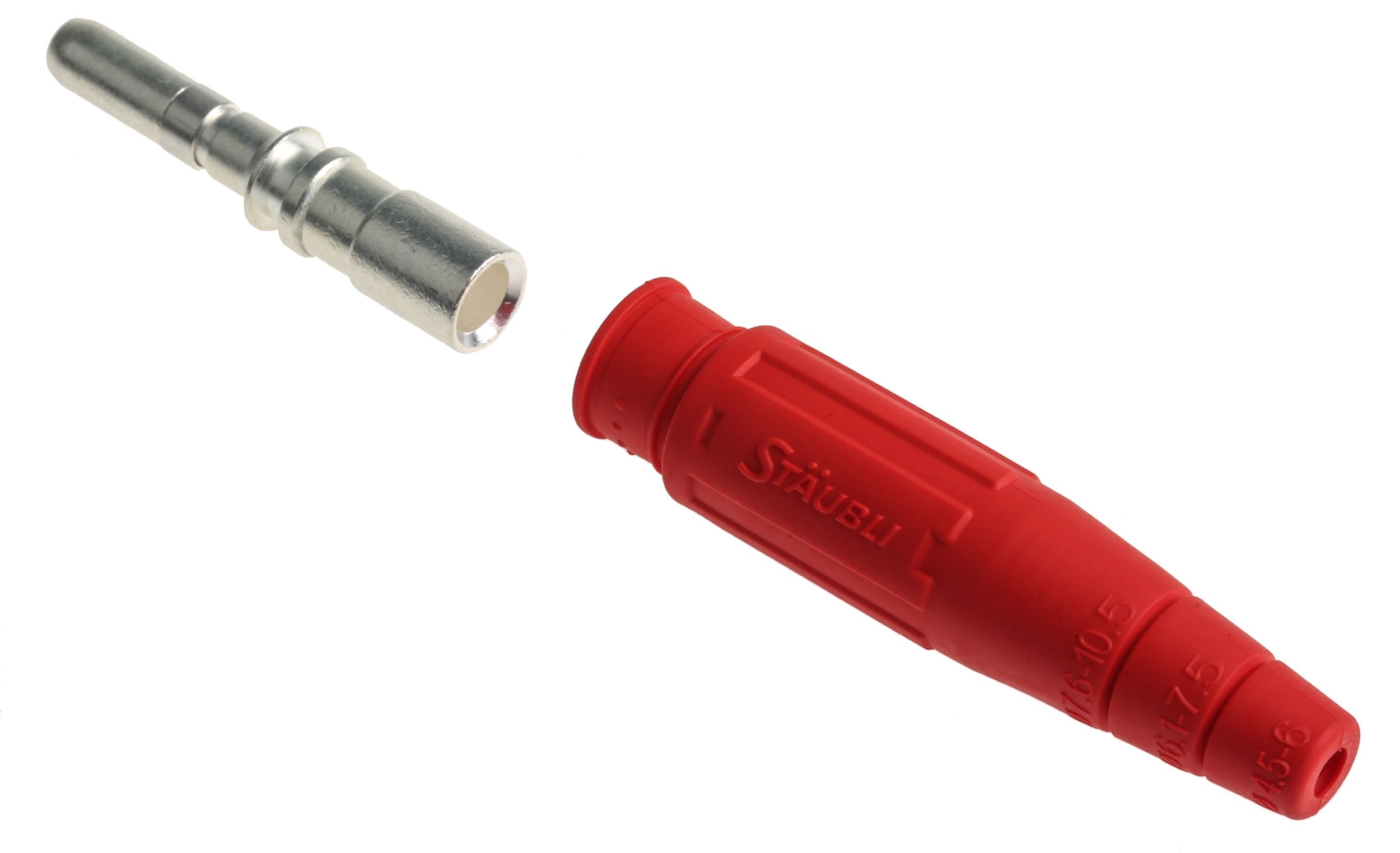 15.000222 Staubli 6 mm Red Male Test Plug Crimp Termination, 600V