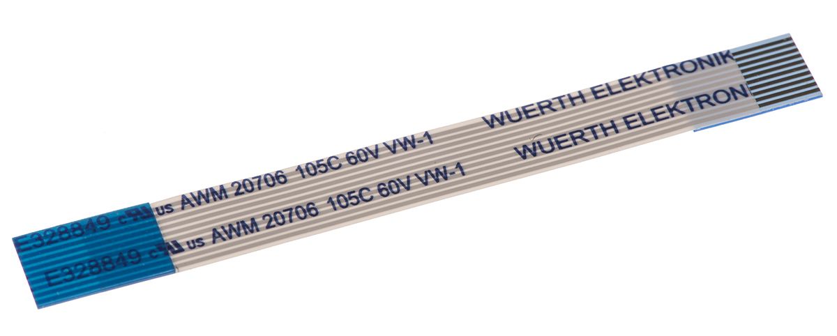 Wurth Elektronik 0.5mm 10 Way FFC Ribbon Cable, White Sheath, 5.5 mm Width, 50mm Length