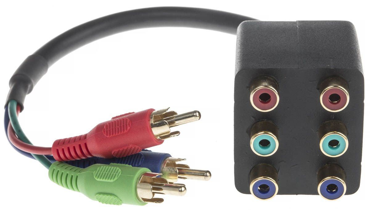 RS PRO Male RCA x 3 to Female RCA x 6 Aux Cable, Blue, Green, Red RS
