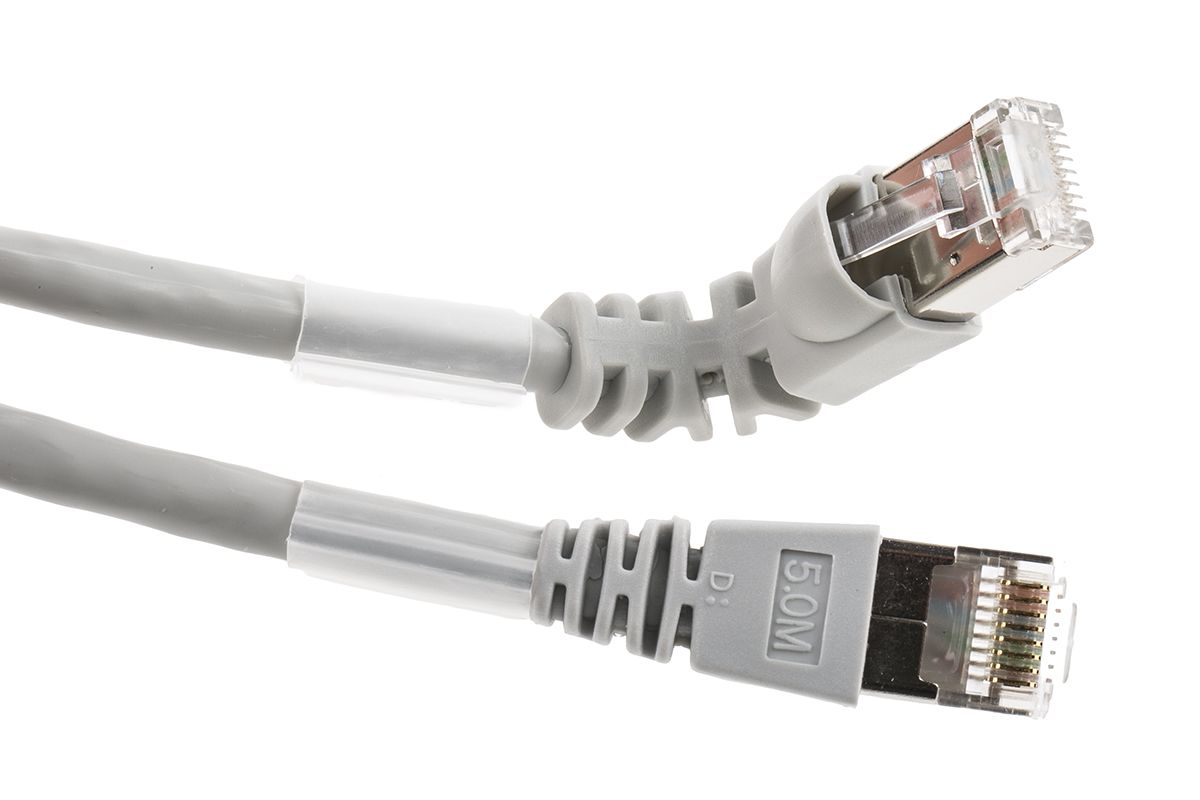 Weidmuller Cat6 Ethernet Cable Right Angle, RJ45 to Straight RJ45, S/FTP Shield, Grey LSZH Sheath, 5m
