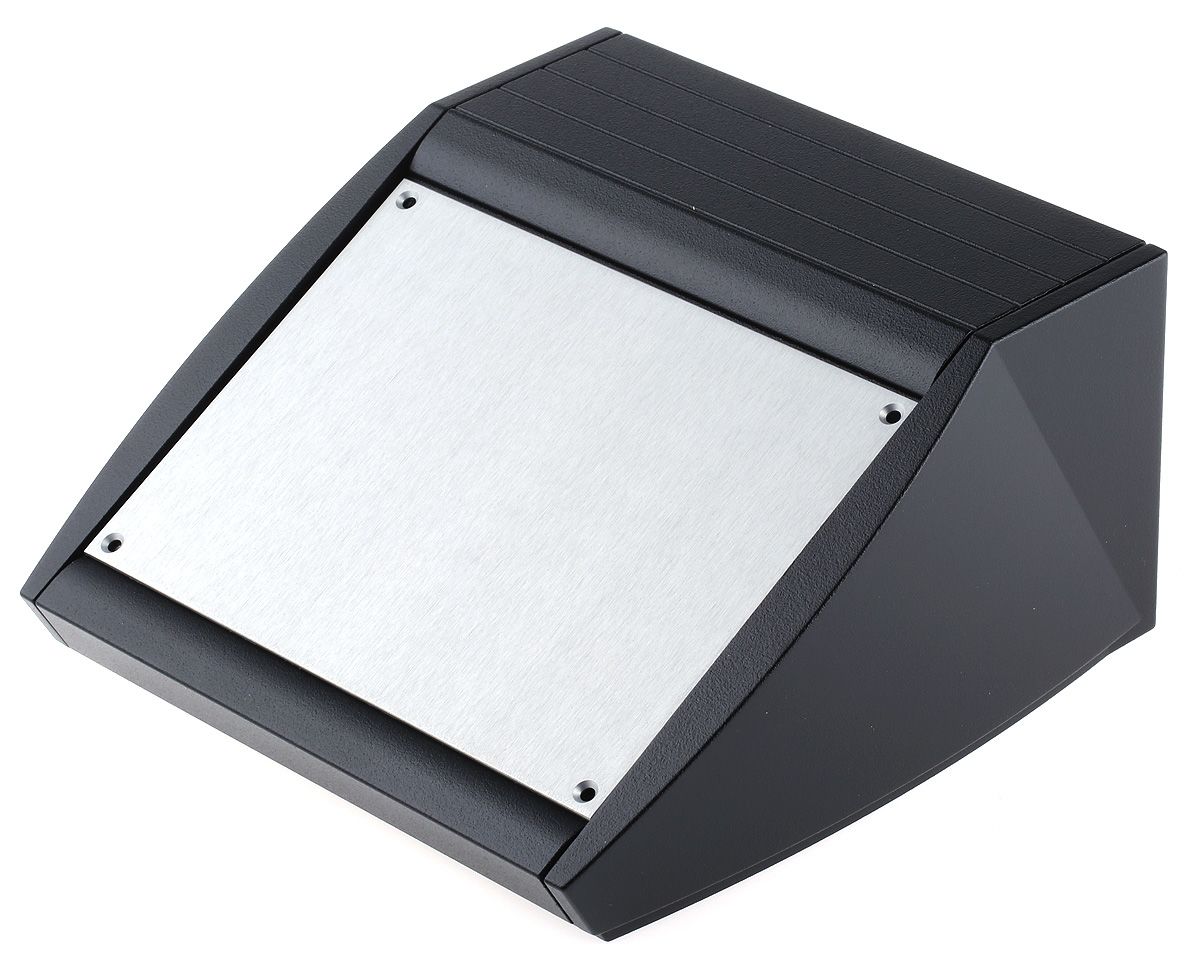 METCASE Unidesk Series Black Aluminium Desktop Enclosure, Sloped Front, 200 x 200 x 102mm