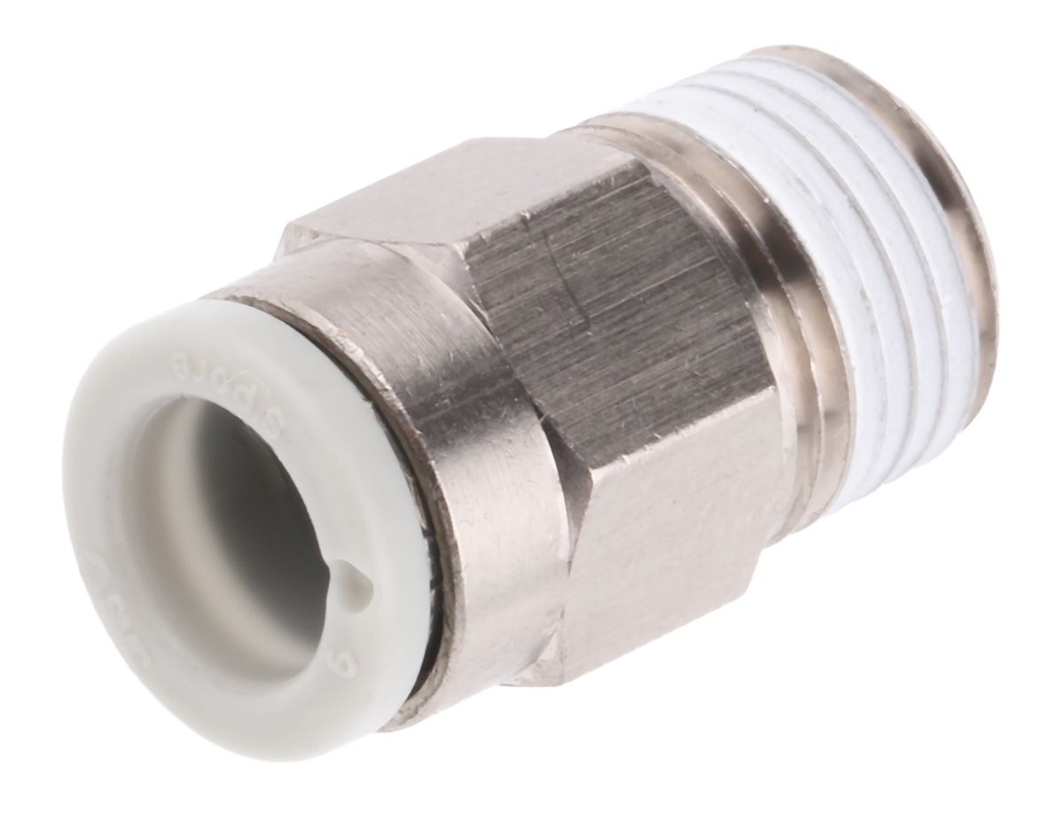 KQ2H0601NS SMC KQ2 Series Straight Threaded Adaptor, R 1/8 Male to Push In 6 mm, Threadedto