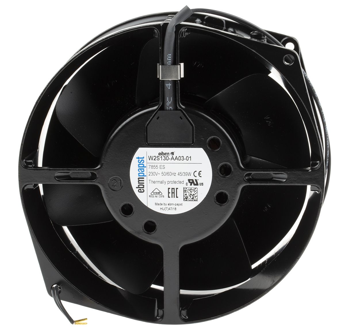 ebm-papst W2S130 Series Axial Fan, 230 V ac, AC Operation, 340m³/h, 39W
