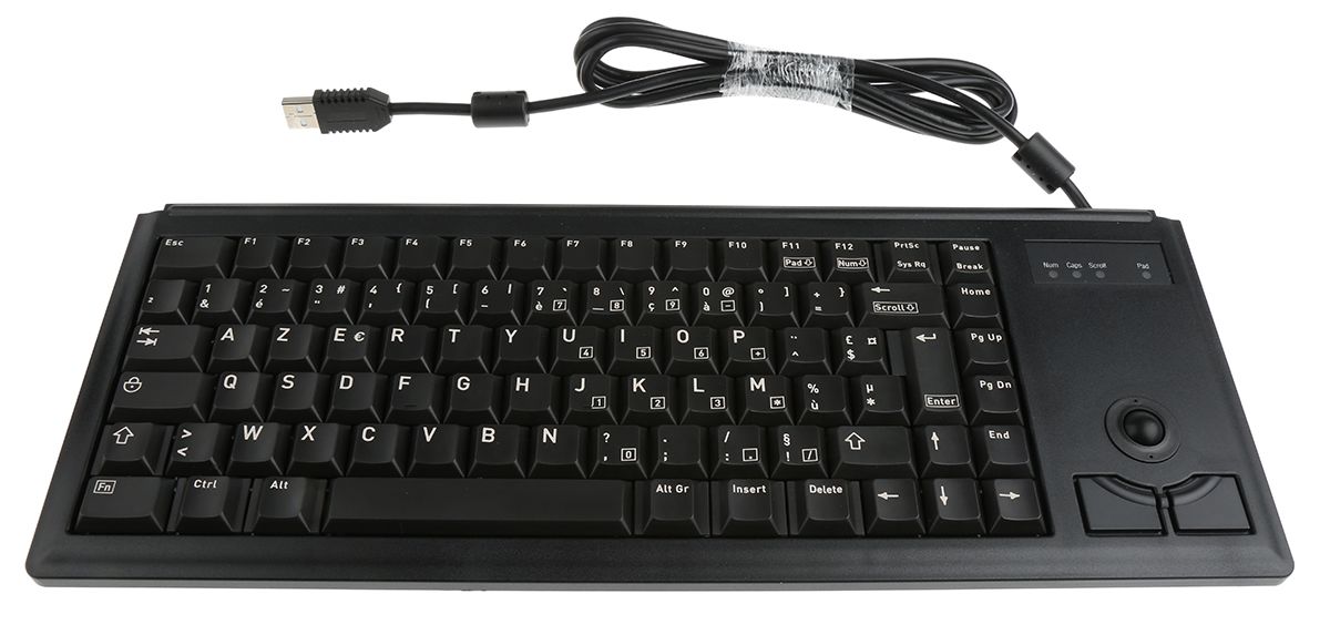 Cherry Wired USB Compact Trackball Keyboard, AZERTY, Black