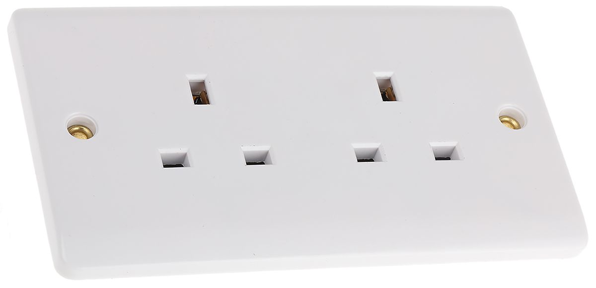 RS PRO White 2 Gang Plug Socket, 0 Poles, 13A, Type G - British, Indoor Use