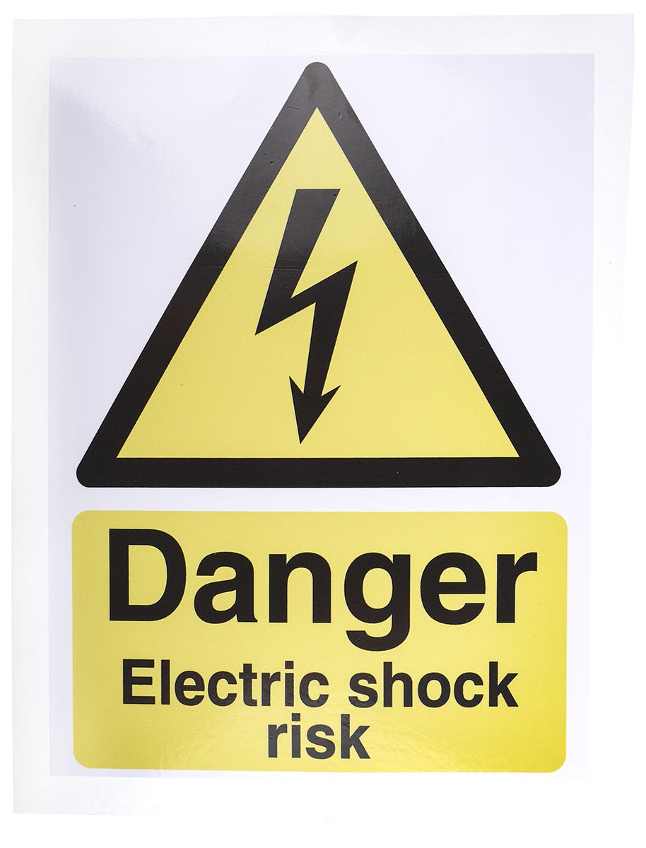 RS PRO Black/White/Yellow Vinyl Safety Labels, Danger Electric Shock Risk-Text 200 mm x 150mm