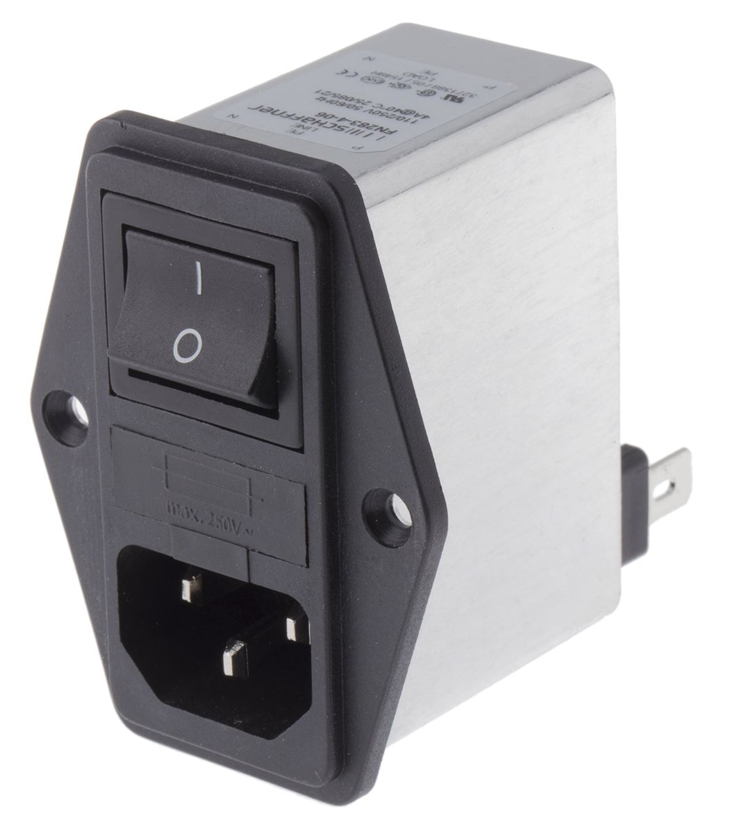 Schaffner 4 8a 250 v ac male flange mount iec inlet filter 2 pole