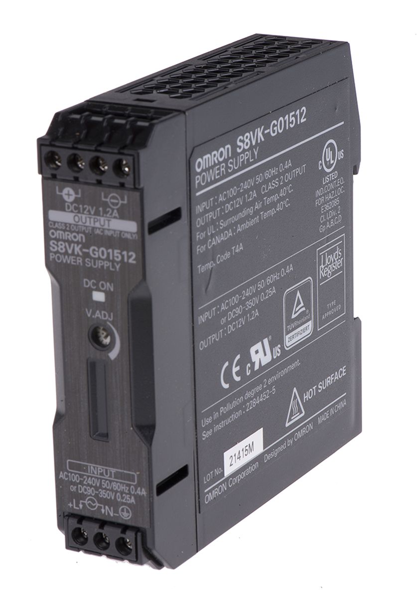 Omron S8VK-G Switch Mode DIN Rail Power Supply 85 → 264V ac Input, 12V dc Output, 1.2A 15W