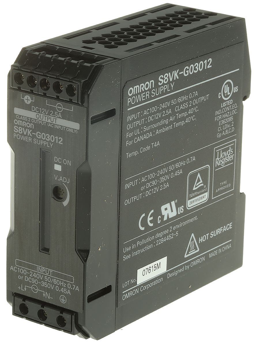 Omron S8VK-G Switch Mode DIN Rail Power Supply 85 → 264V ac Input, 12V dc Output, 2.5A 30W