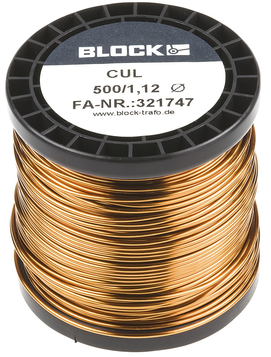 Block CUL500 Kupferdraht PUR Lackdraht Ø 1.12mm / 1,1 mm² 17 AWG, Spule 44m