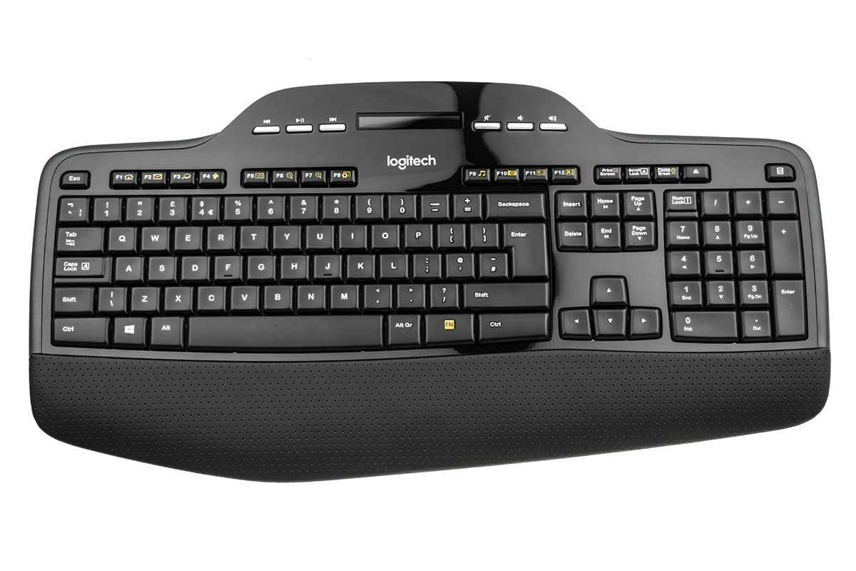 Logitech, QWERTY Tastatur- og musesæt, Standard, Trådløst udstyr, USB, Sort (tastatur), sort/grå (mus)