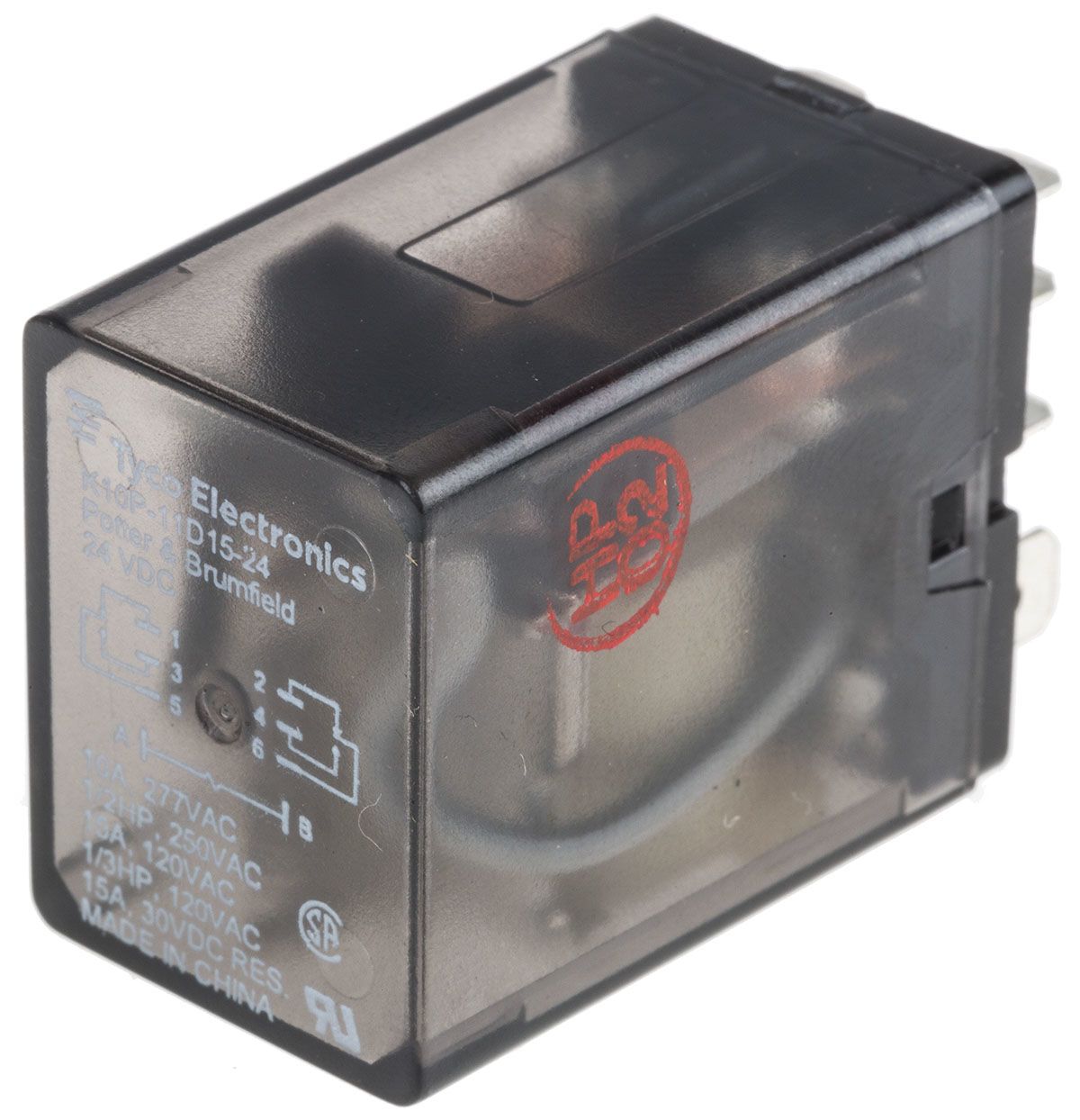 K10P11D1524 TE Connectivity Plug In Power Relay, 24V Coil, 15A Switching Current, DPDT RS