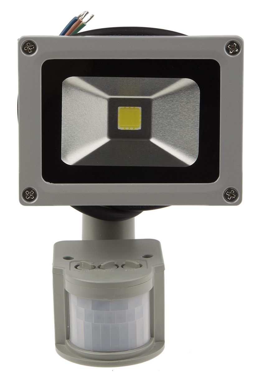 RS PRO, Security Floodlight, 1 LED, 10 W, 800 → 900 lm, IP65 PIR, 85 → 265 V ac