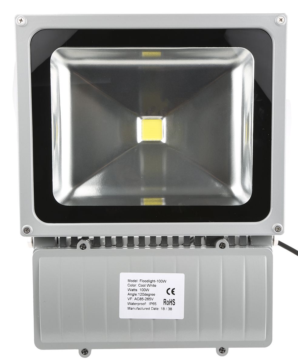 RS PRO Floodlight, 1 LED, 100 W, 8000 → 9000 lm, IP65, 85 → 265 V ac