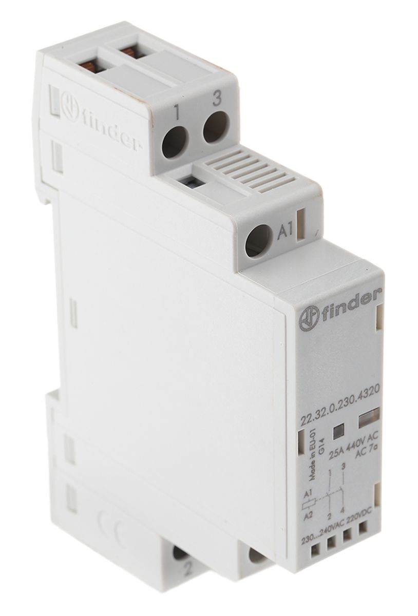 Finder 22 Series Contactor, 240 V ac Coil, 2 Pole, 25 A