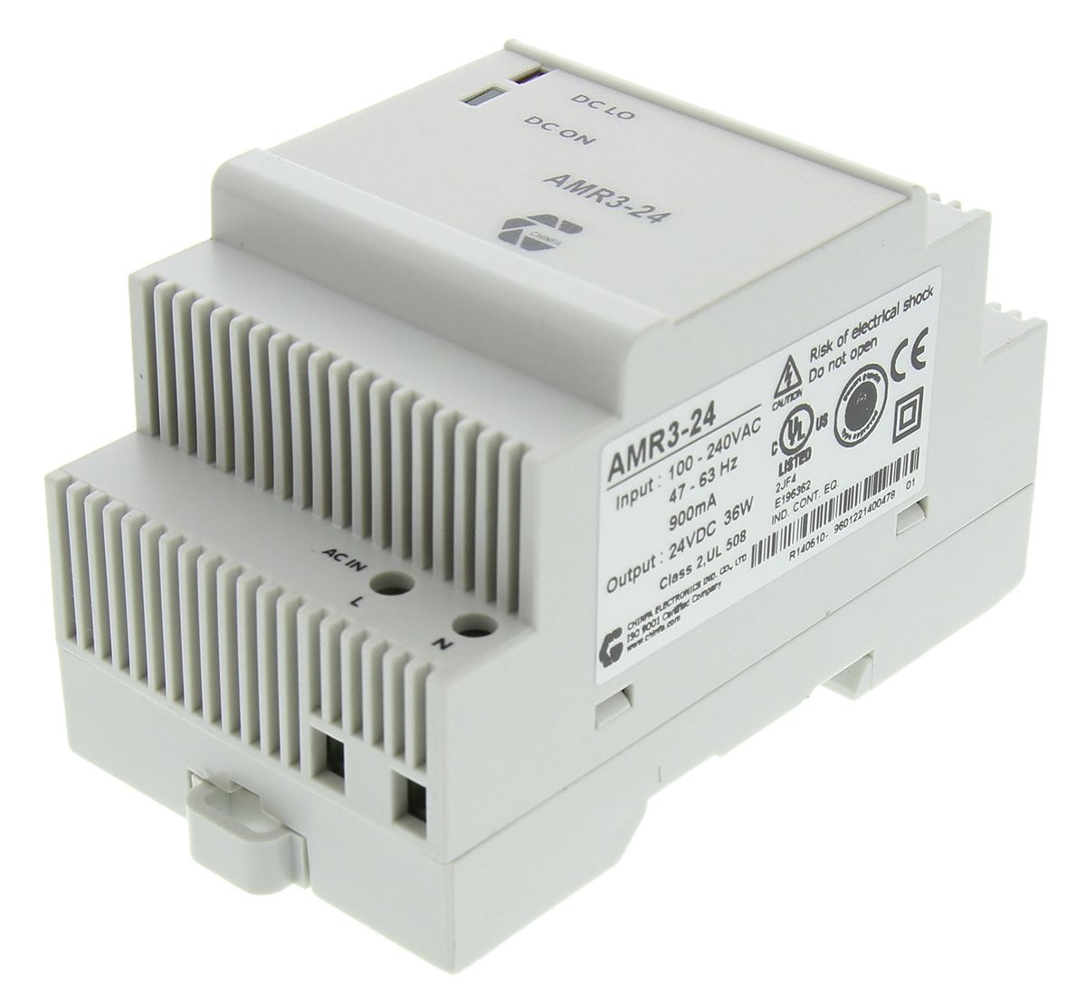 Chinfa AMR3 Switch Mode DIN Rail Power Supply 90 → 264V ac Input, 24V dc Output, 1.5A 36W