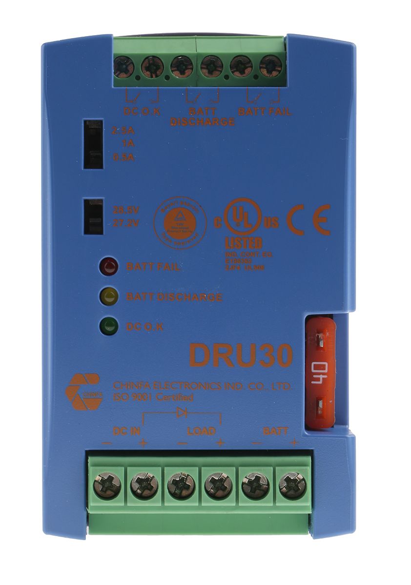 Chinfa DRU30 Battery Charger DIN Rail Power Supply 24V dc Output, 30A