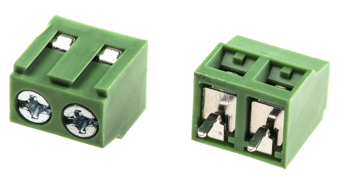 RS PRO 基板用端子台, 5mmピッチ , 1列, 2極, 緑