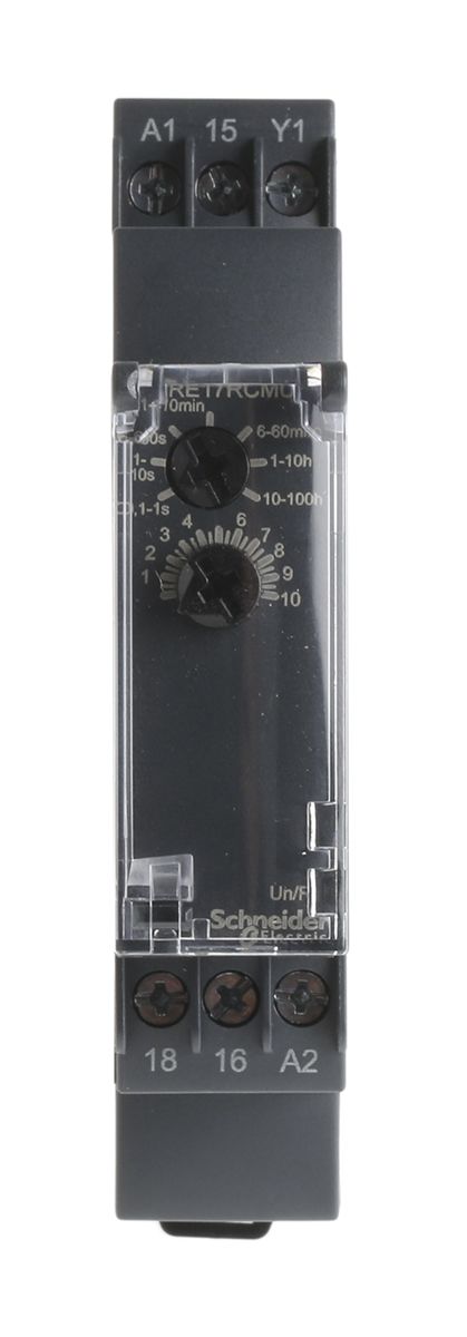 Temporizador monofunción Schneider Electric RE17, 24 V dc, 24 → 240V ac, 8A, 2 contactos, SPDT, tempo. 0.1 s