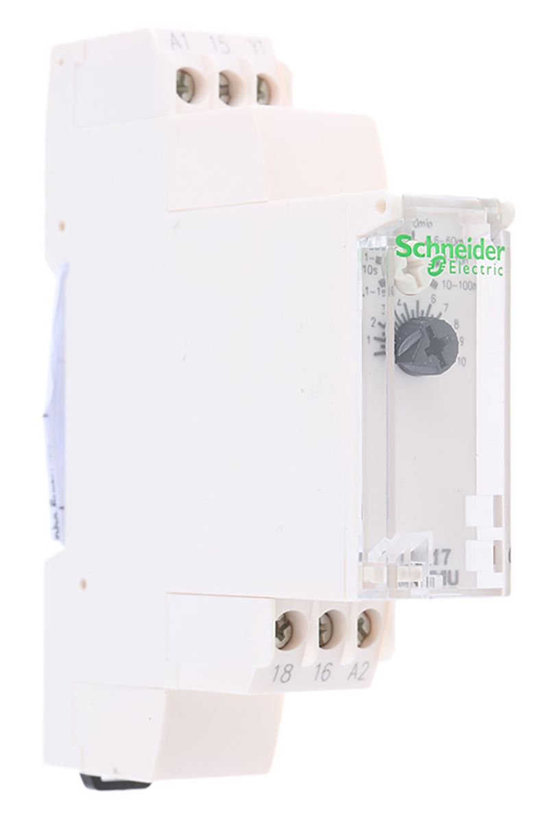 Temporizador multifunción Schneider Electric RE17, 24 V dc, 24 → 240V ac, 8A, 1 Contacto, SPDT, tempo. 0.1 s