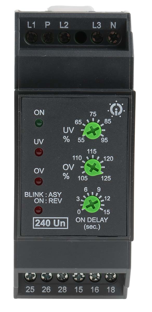 GIC DIN Rail Voltage Monitoring Relay, Maximum of 5A, 48 → 63Hz, 1, 3 Phase, DPDT