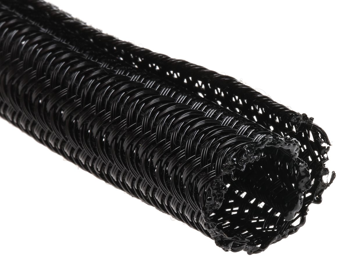 Alpha Wire Braided PET Black Cable Sleeve, 9.53mm Diameter, 15m Length, FIT Series