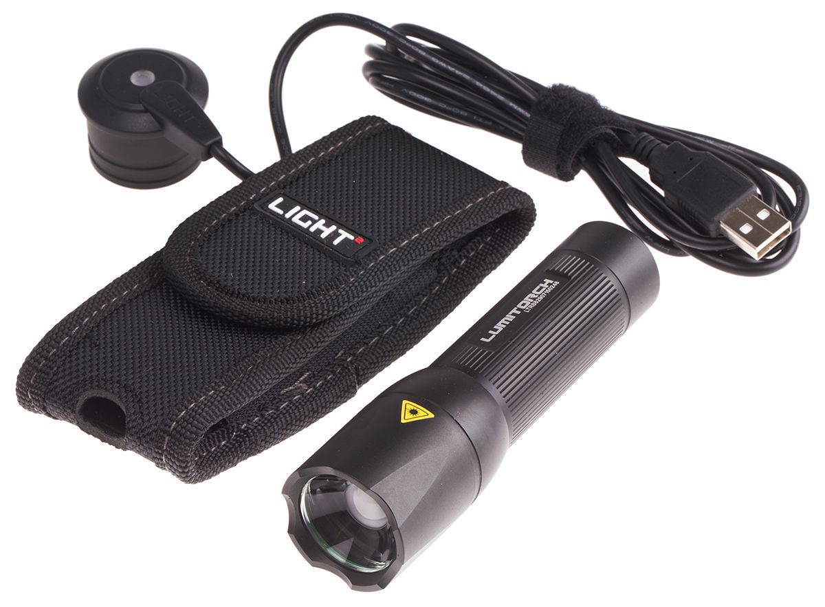 RS PRO LED Torch Black - Rechargeable 200 lm, 130 mm
