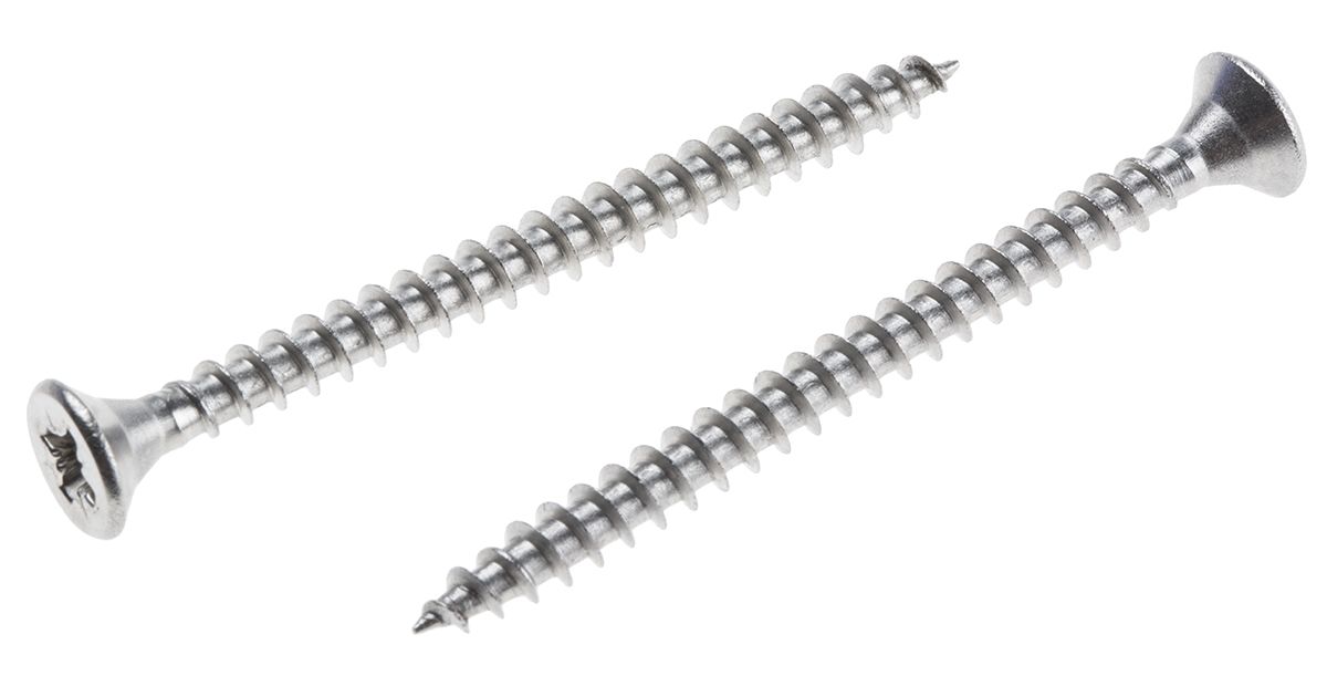 RS PRO Pozidriv Countersunk Stainless Steel Wood Screw, A2 304, 4mm Thread, 50mm Length