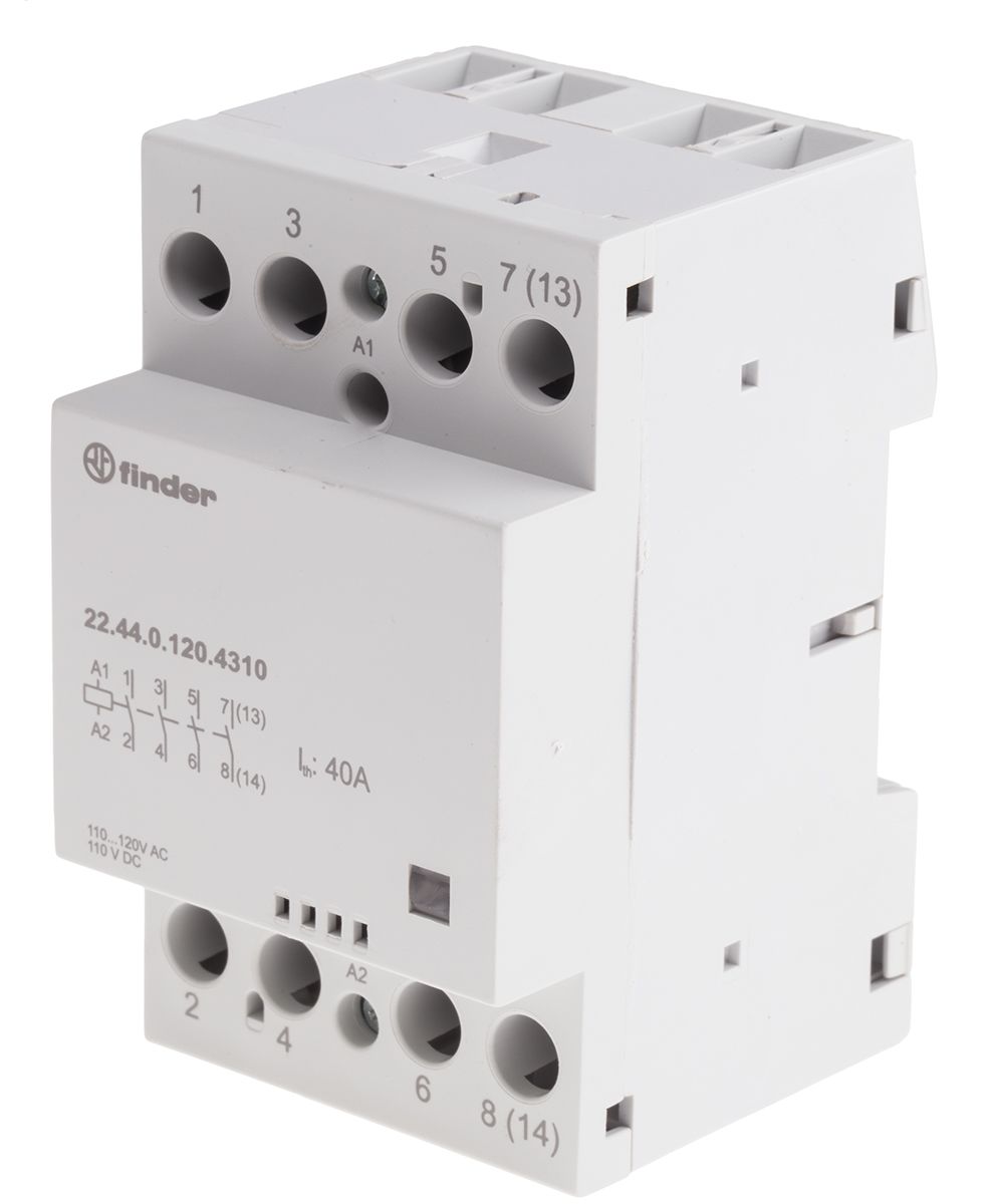 Finder 22 Series Contactor, 125 V ac Coil, 4 Pole, 40 A